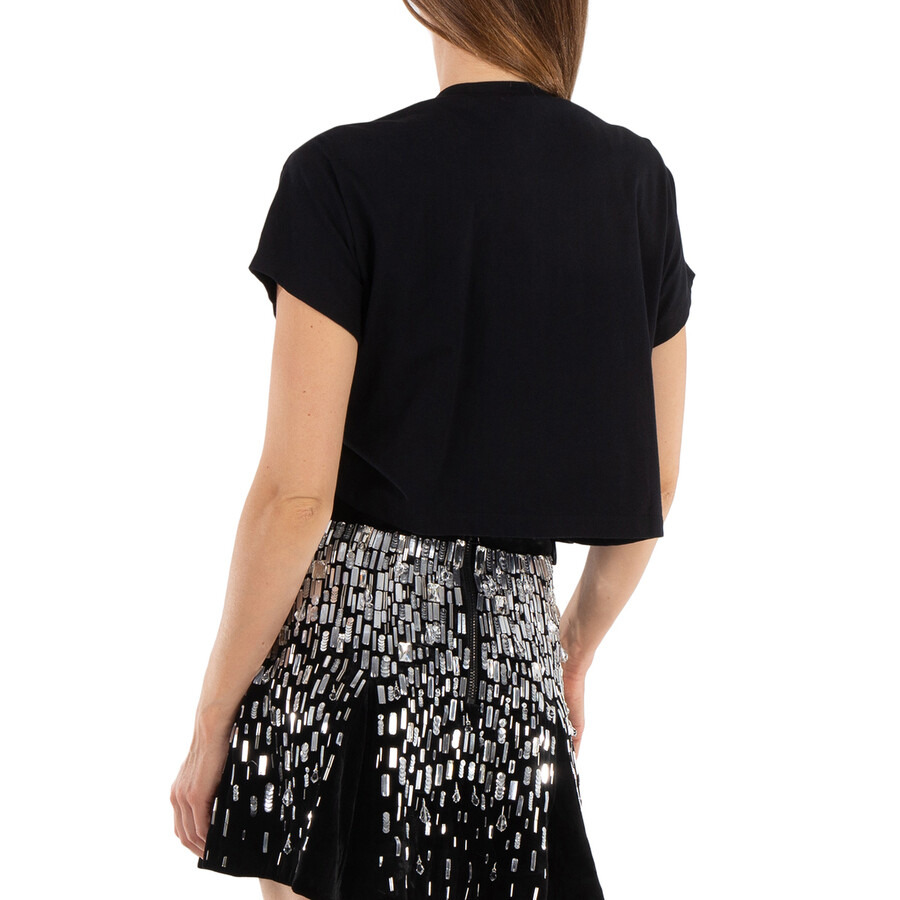 Balmain Ladies Ehv Noir / Crystal Crystal-Embellished Cotton T-Shirt - 3