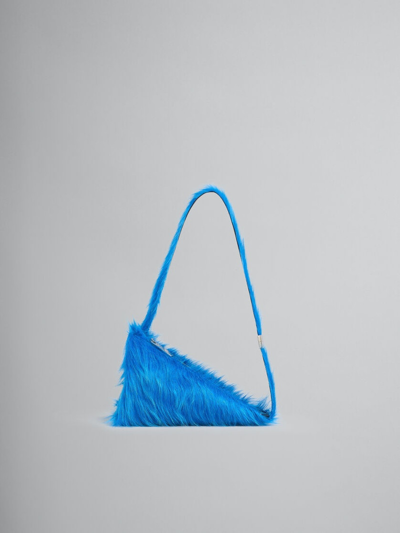BLUE LONG-HAIR CALFSKIN PRISMA TRIANGLE CROSSBODY BAG 1