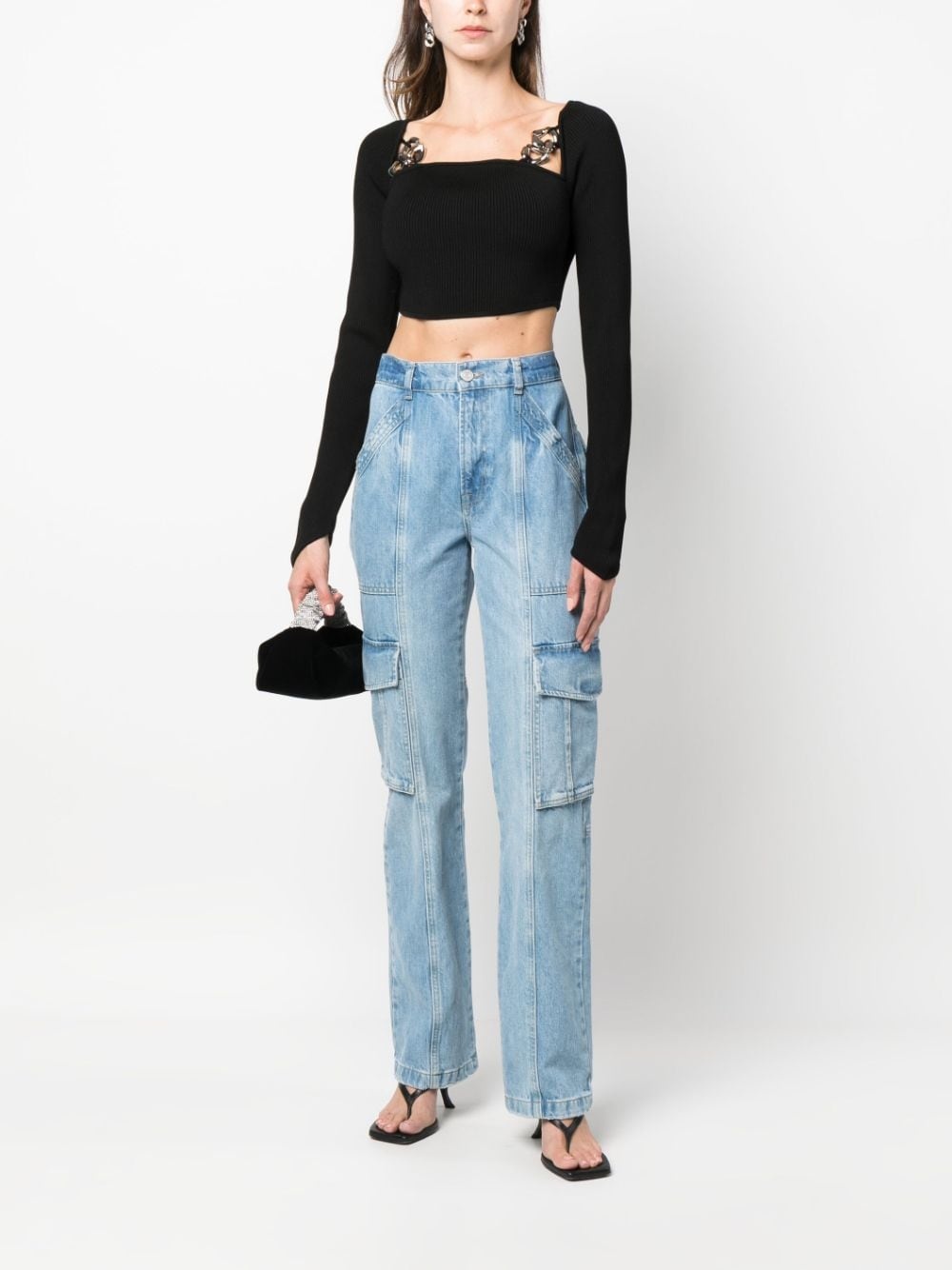 ribbed square-neck cropped top - 2