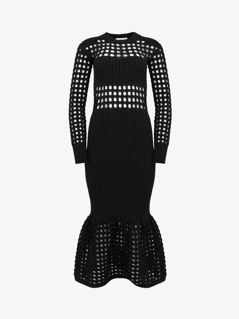 Women's Knitted Mesh Midi Dress in Black - 1