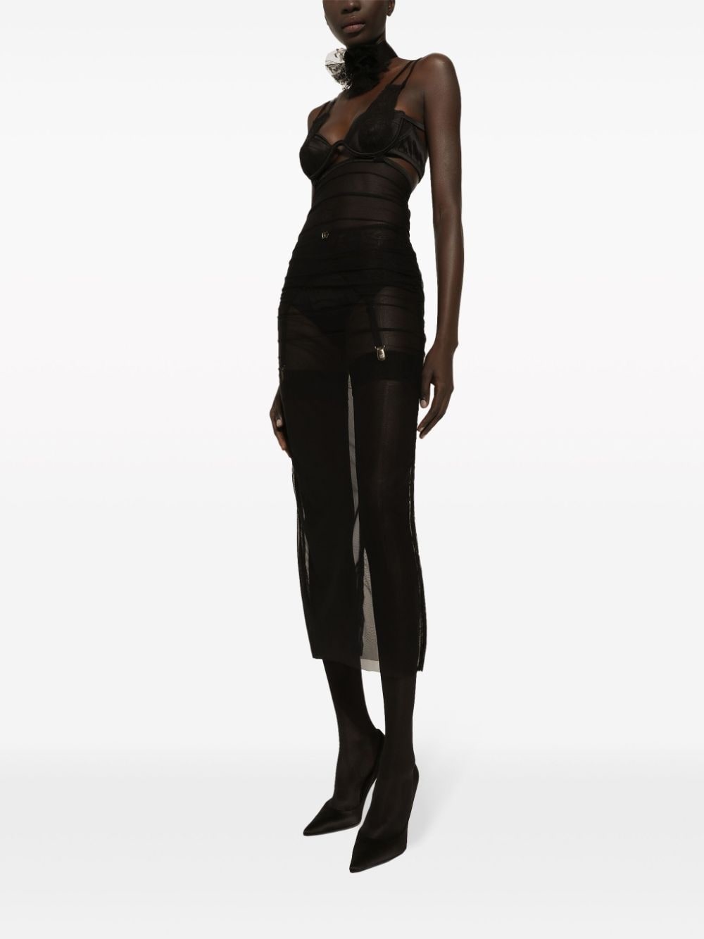 bustier-style sheer midi dress - 2