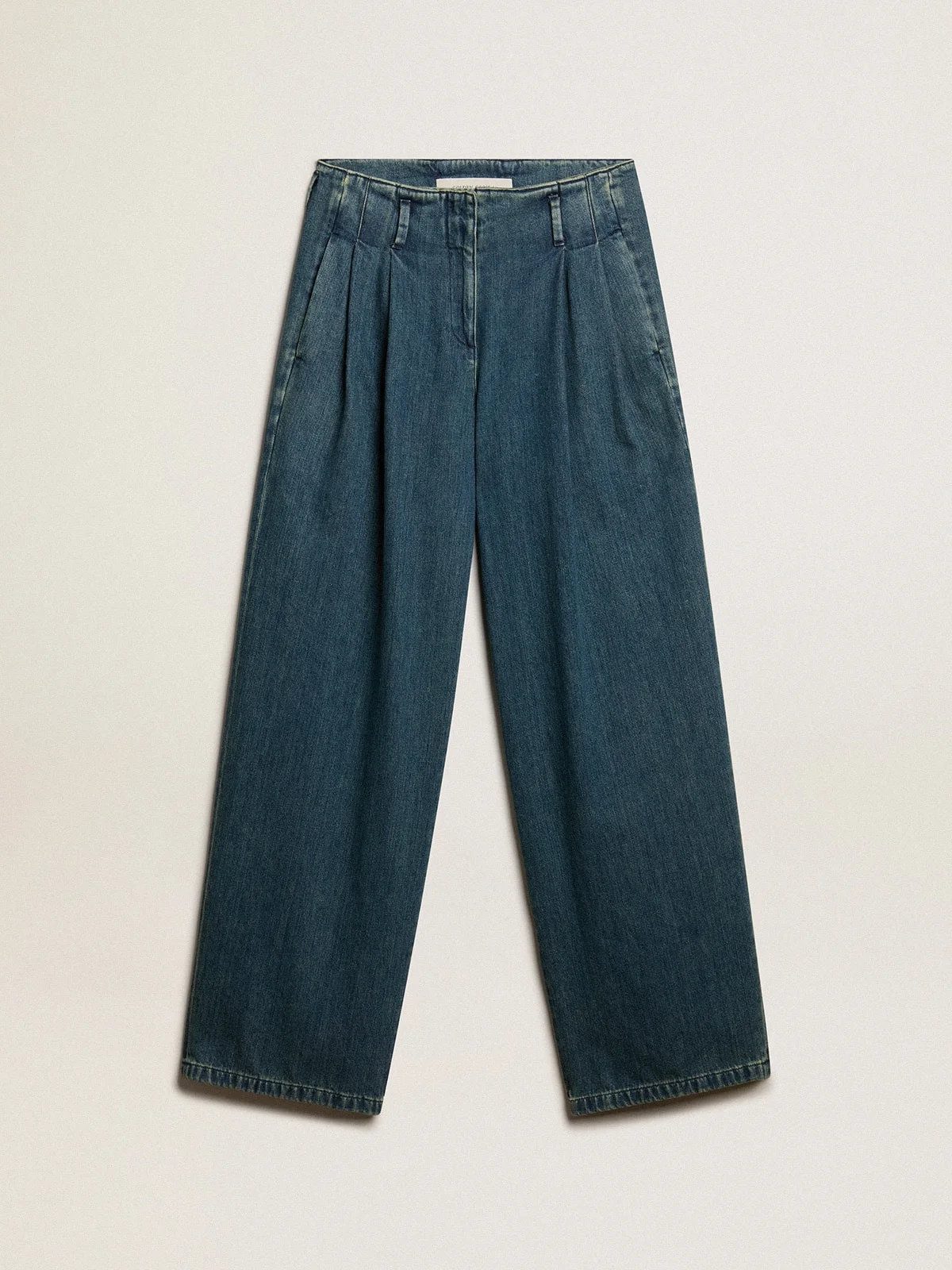 Women’s blue cotton pleated pants - 1
