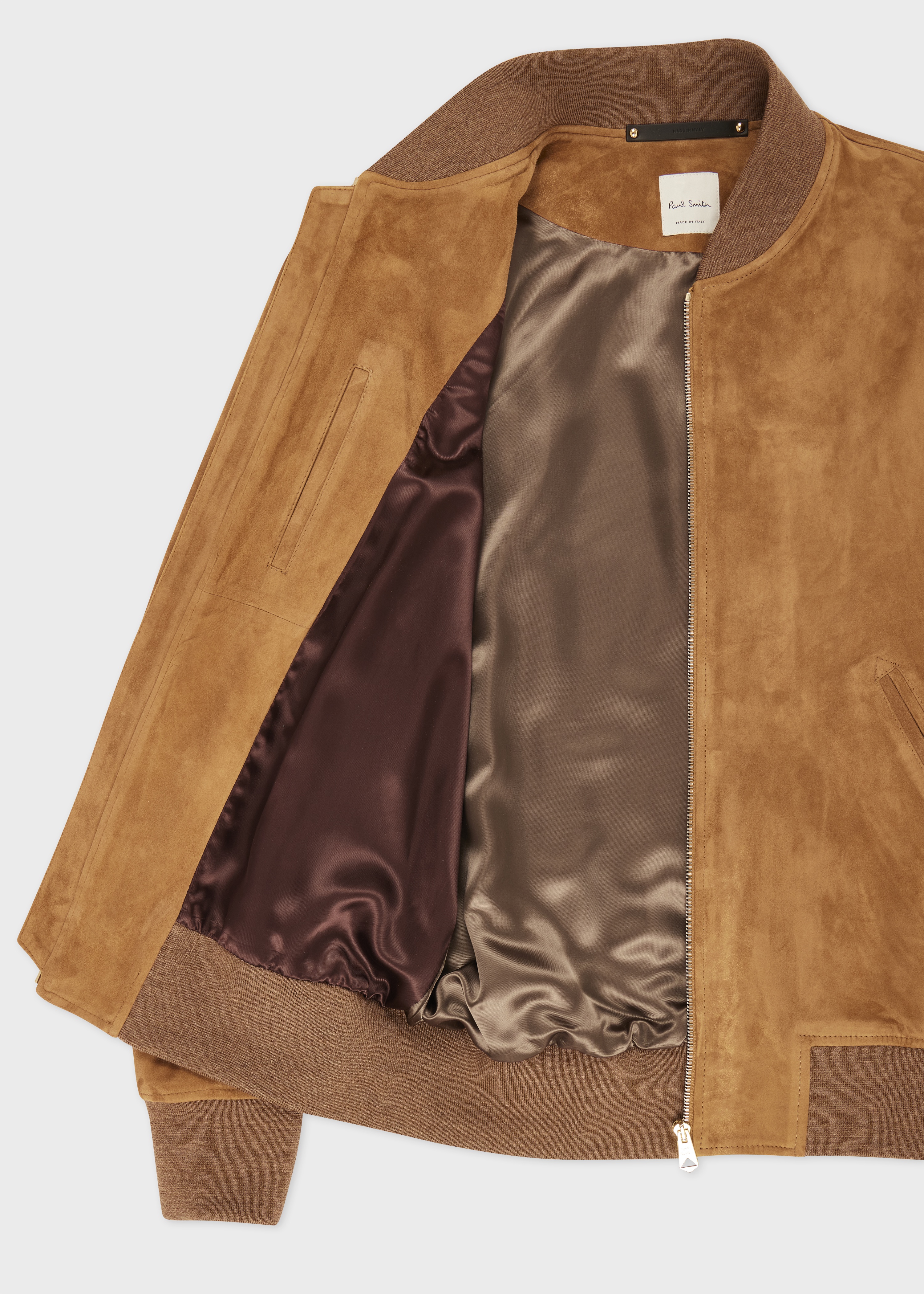 Tan Suede Zip Bomber Jacket - 4