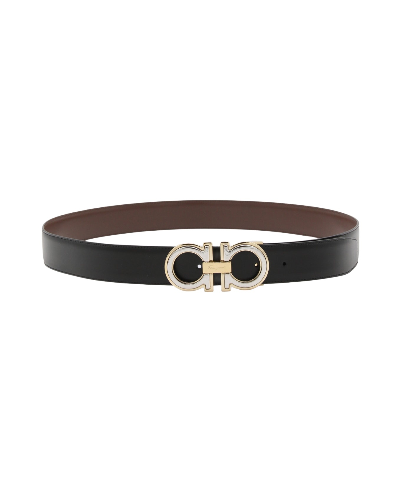 Black And Brown Leather Gancini Belt - 1