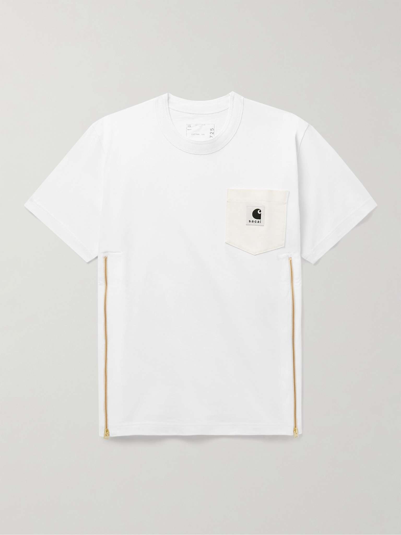 + Carhartt WIP Zip-Detailed Logo-Appliquéd Canvas-Trimmed Cotton-Jersey T-Shirt - 1