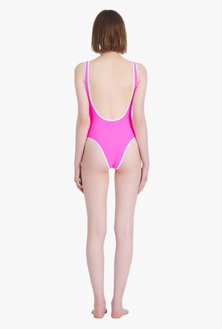 Neon pink racerback one-piece with white Balmain logo - 3