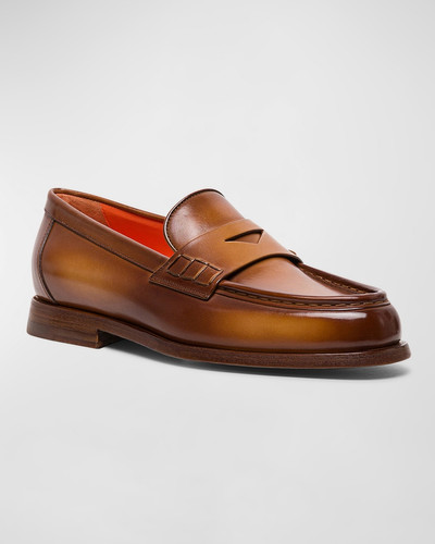 Santoni Airglow Classic Leather Penny Loafers outlook