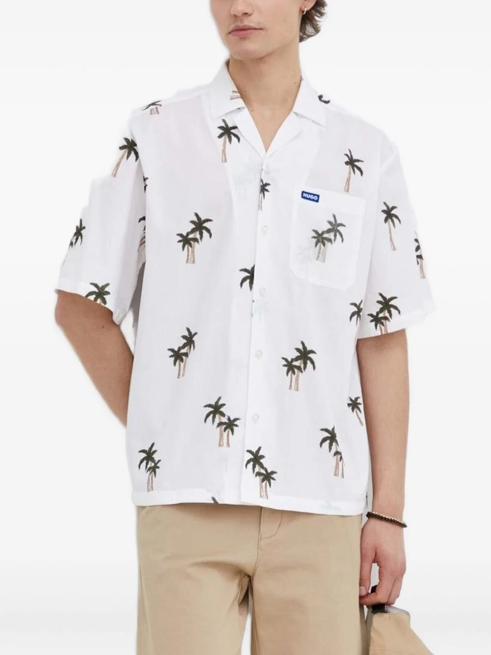 palm tree-embroidered shirt - 1