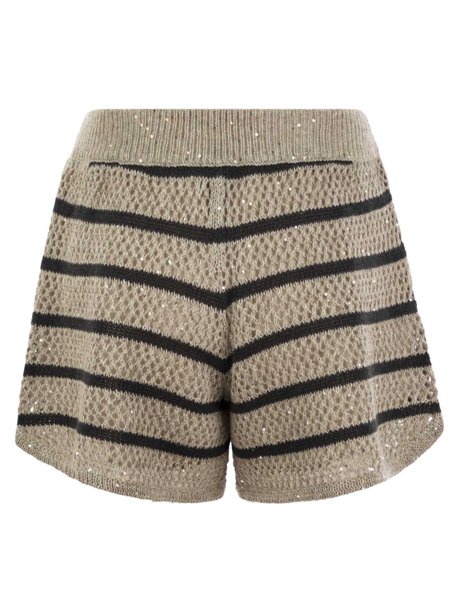 Brunello Cucinelli Women Dazzling Striped Net Linen Shorts - 2