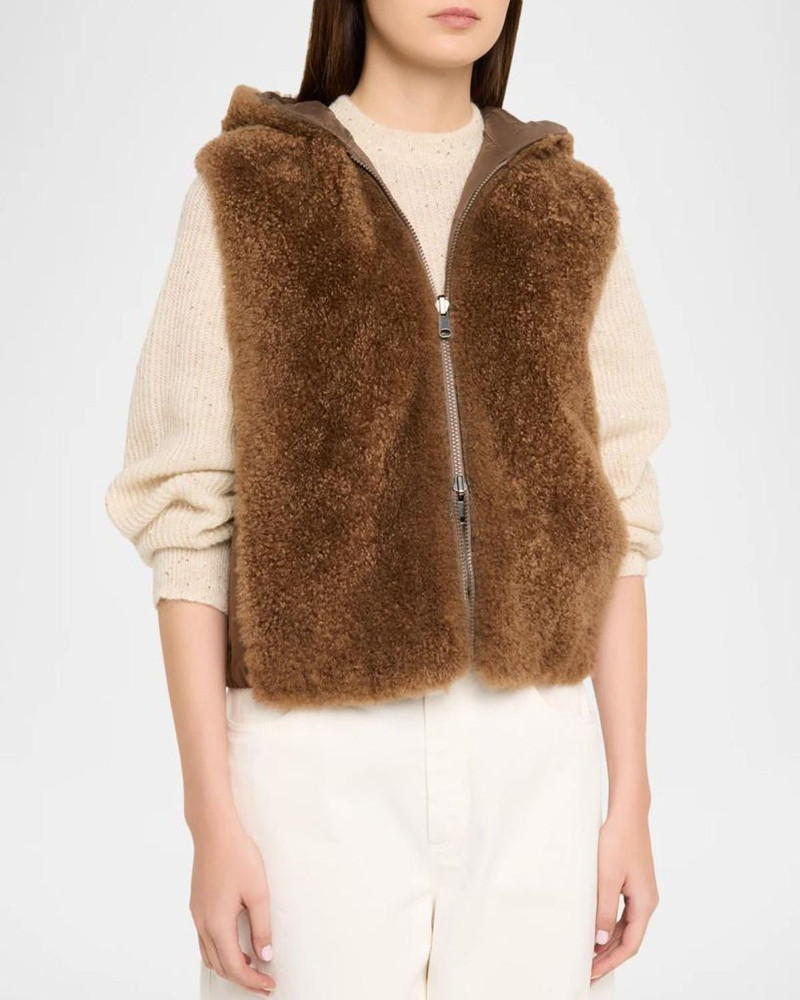 Reversible Teddy Cashmere Goat Shearling Hooded Vest 4