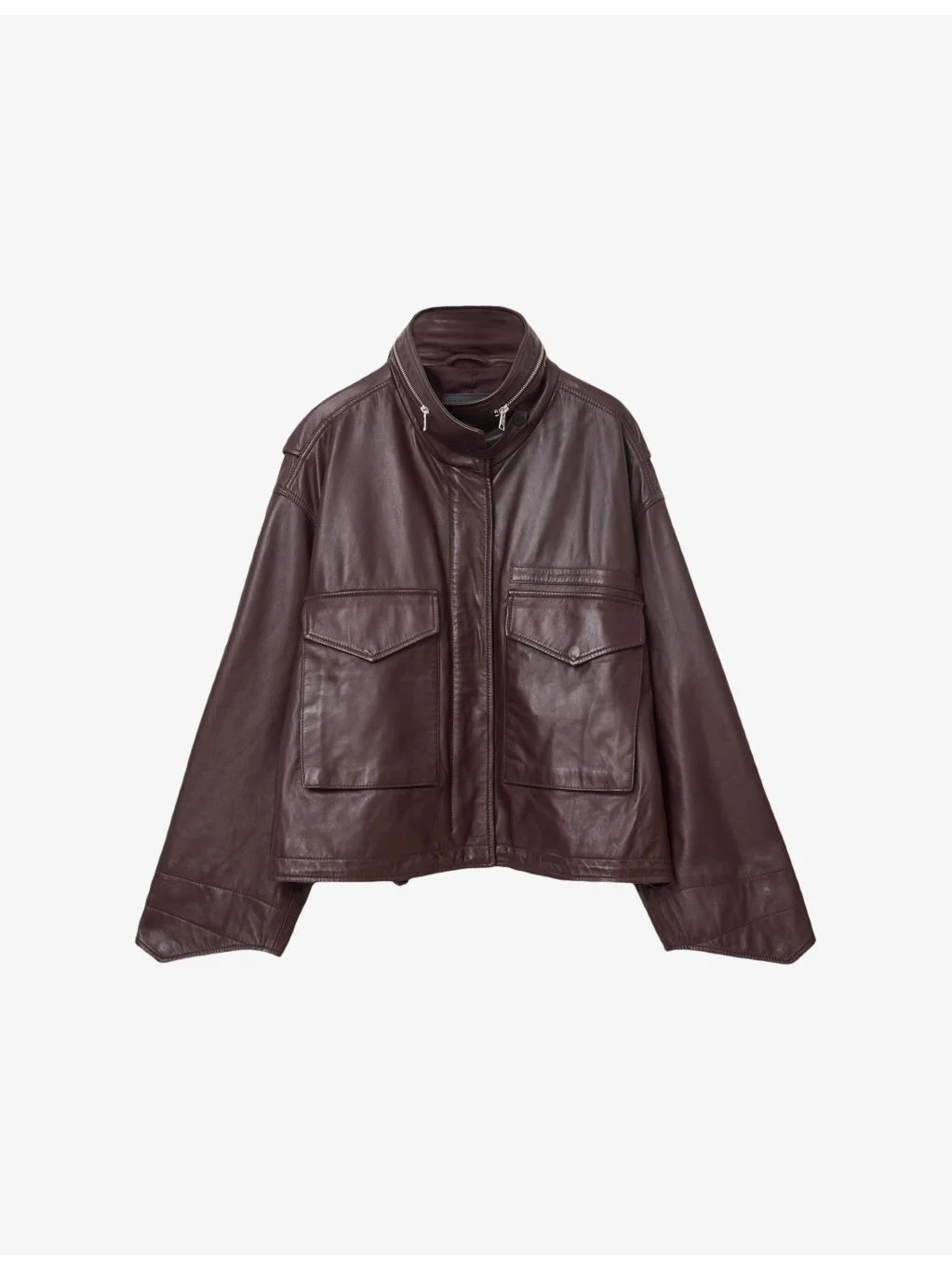 Clay Funnel-Neck Zip-Up Leather Jacket - 1
