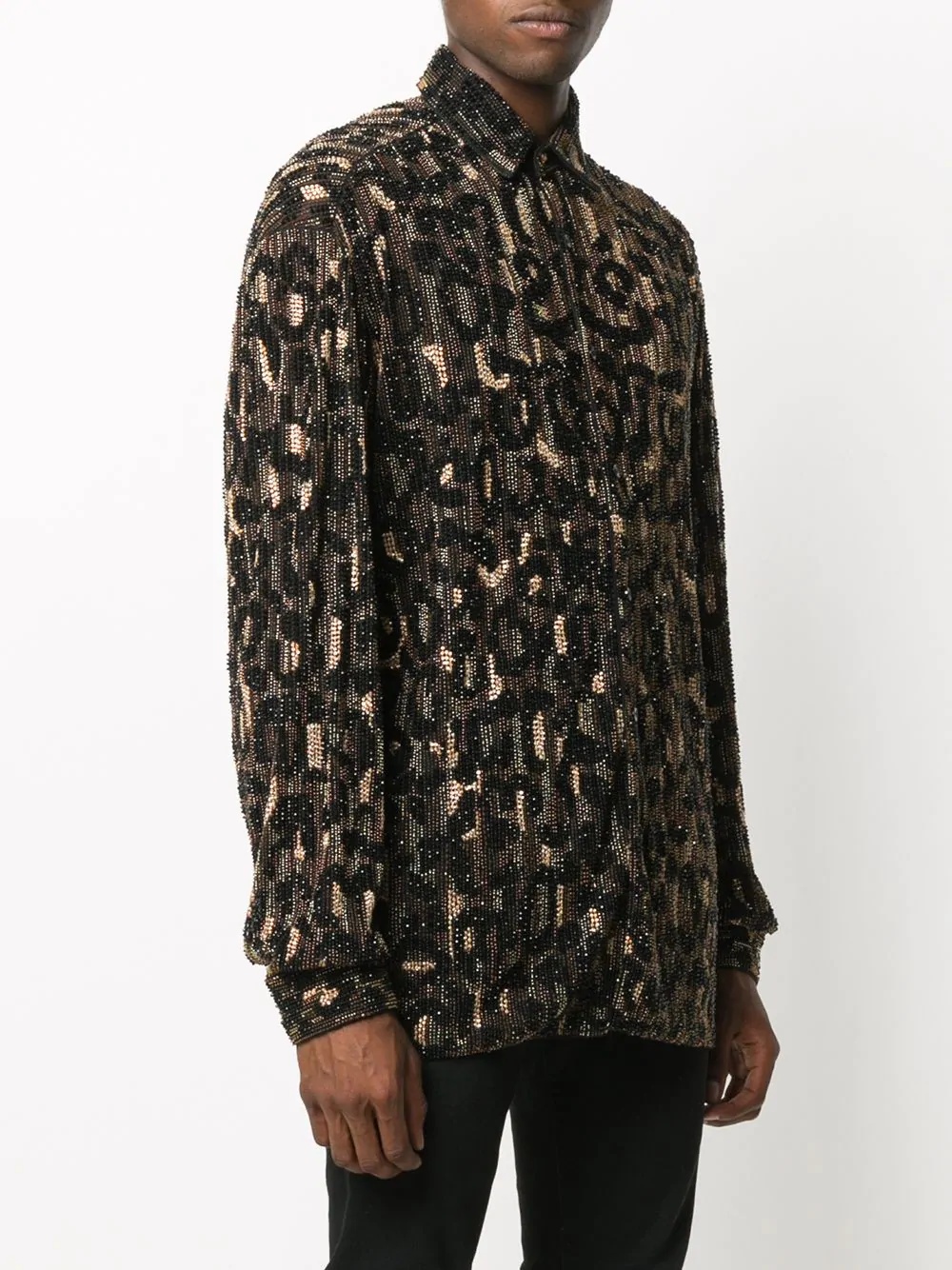 leopard-pattern beaded shirt - 3