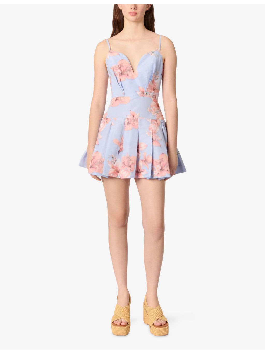 Sweetheart-Neckline Box-Pleated Woven Mini Dress - 2