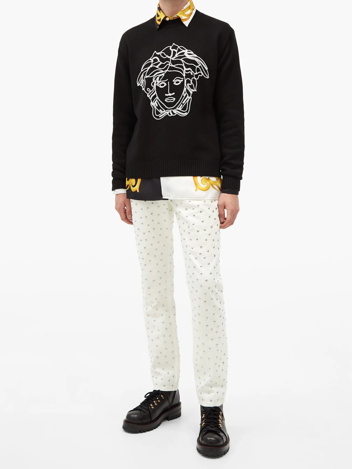 Medusa head-embroidered wool sweater - 2