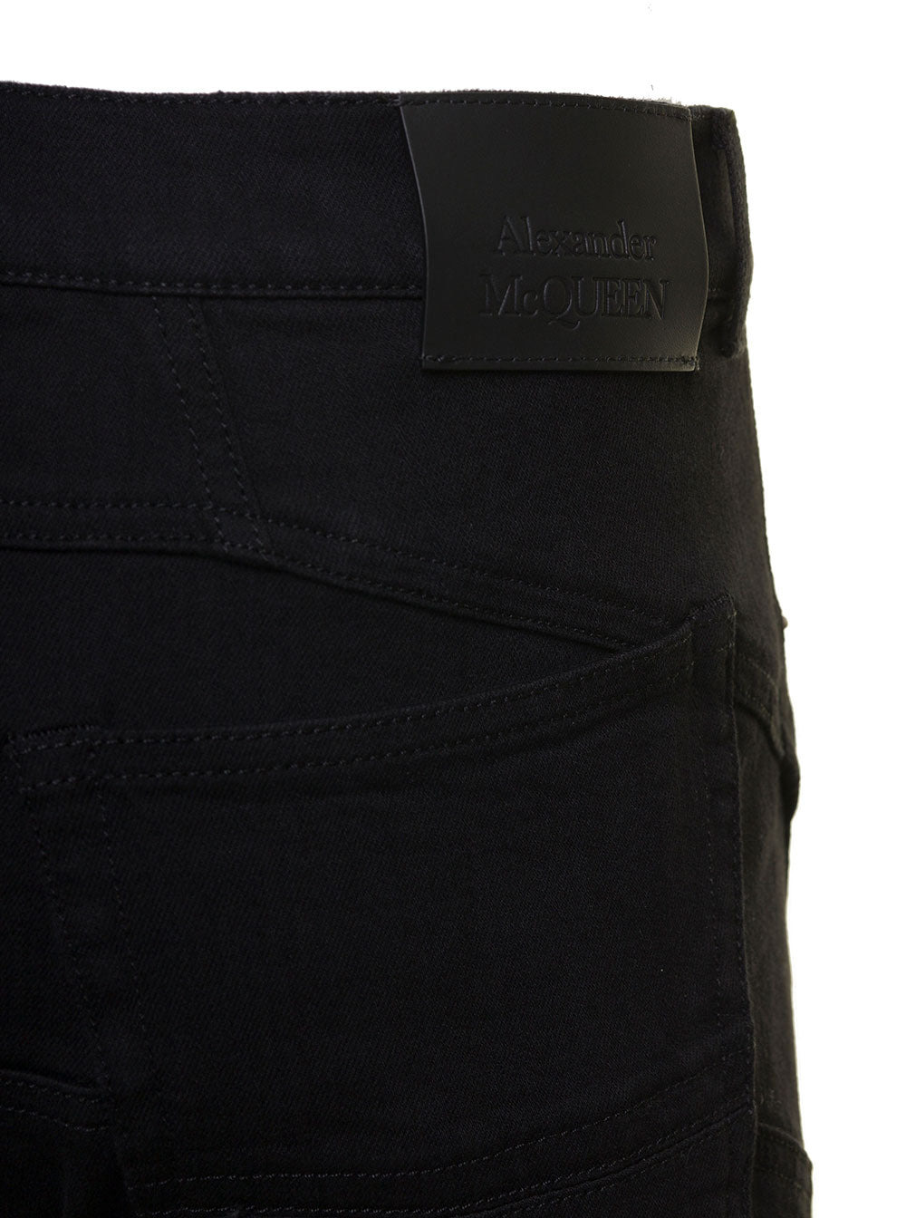 Alexander Mcqueen Men Black Jeans With Branded Button And Logo Patch In Cotton Denim Stretch Man - 3