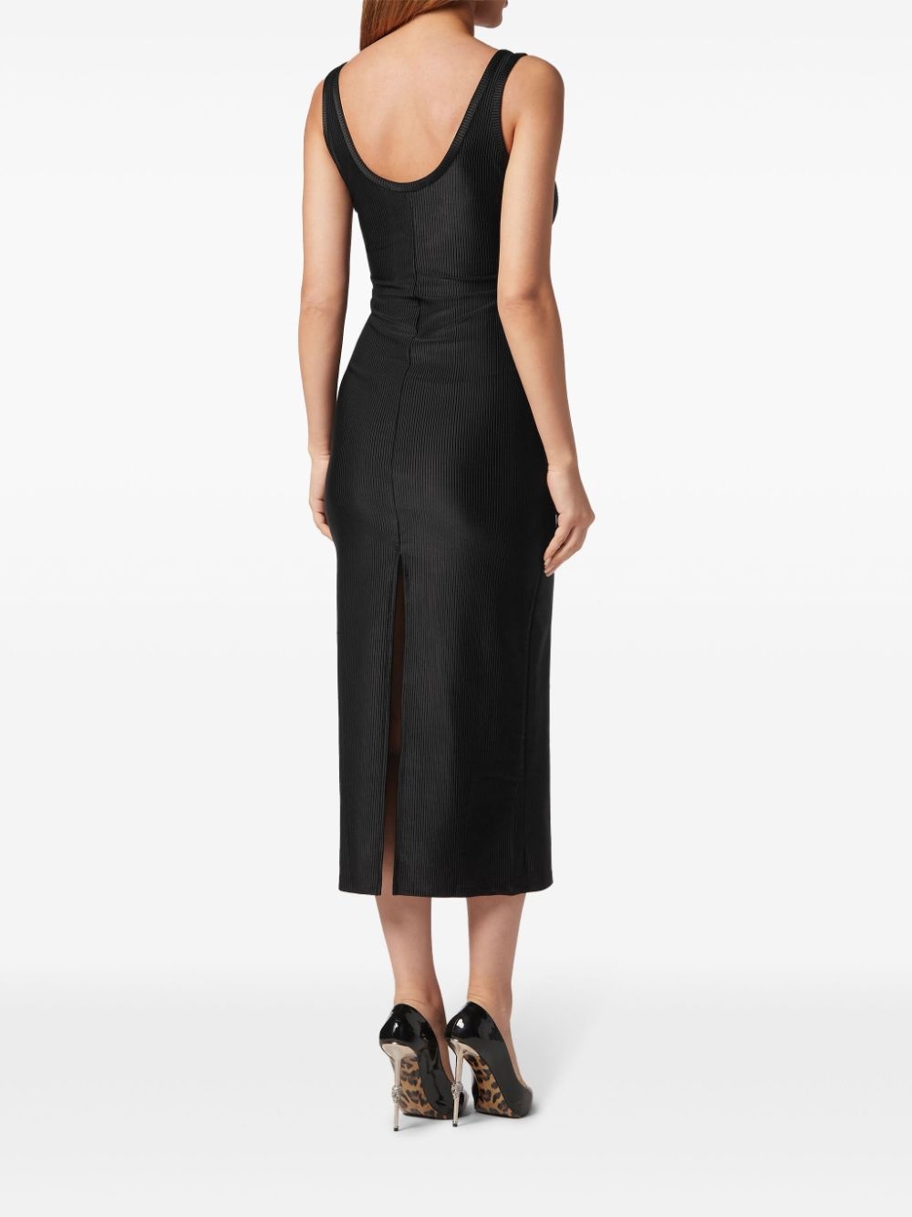 metallic skull detail ribbed midi dress - 4