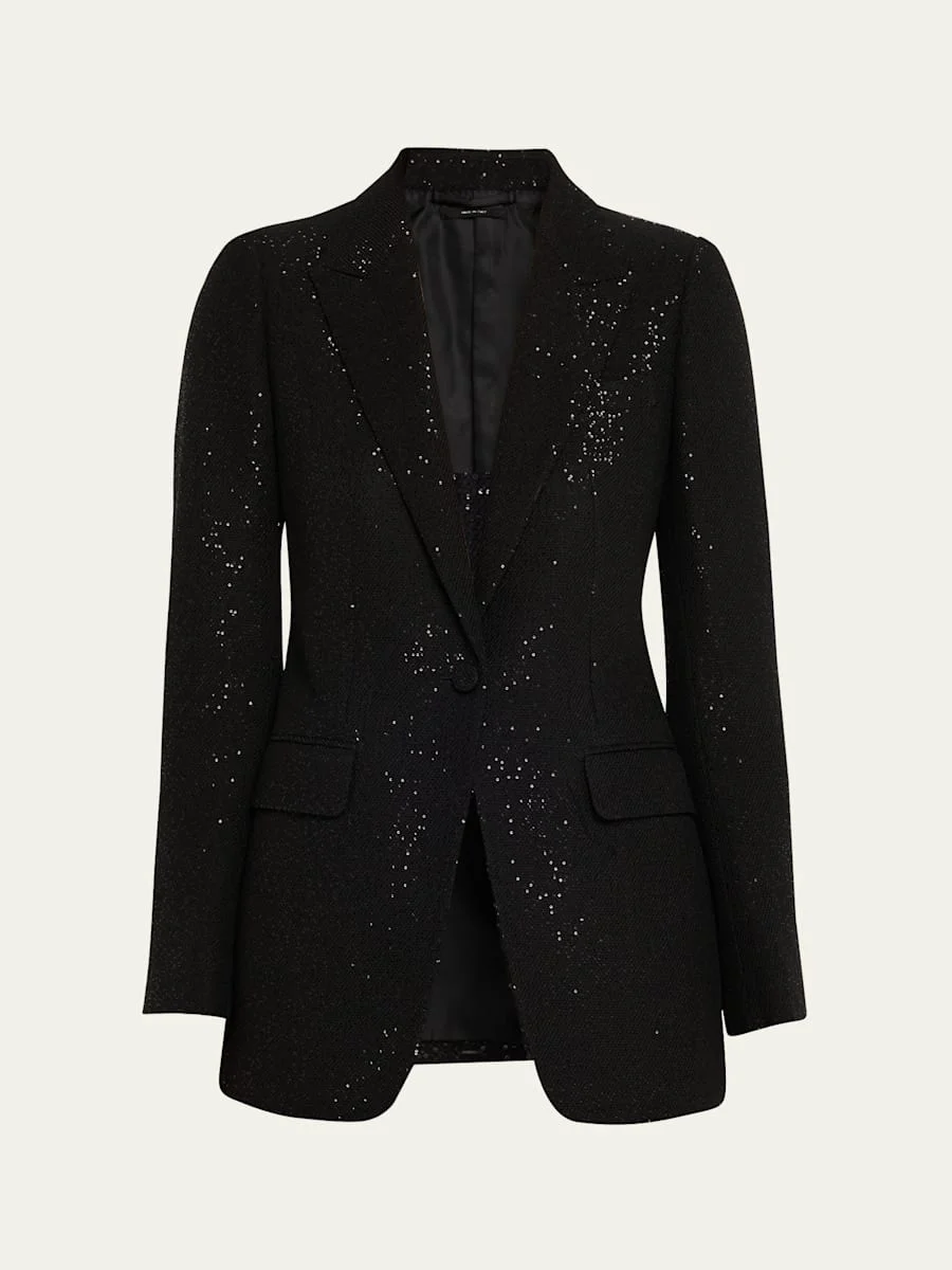 Sequined Single-Breasted Blazer Jacket - 1