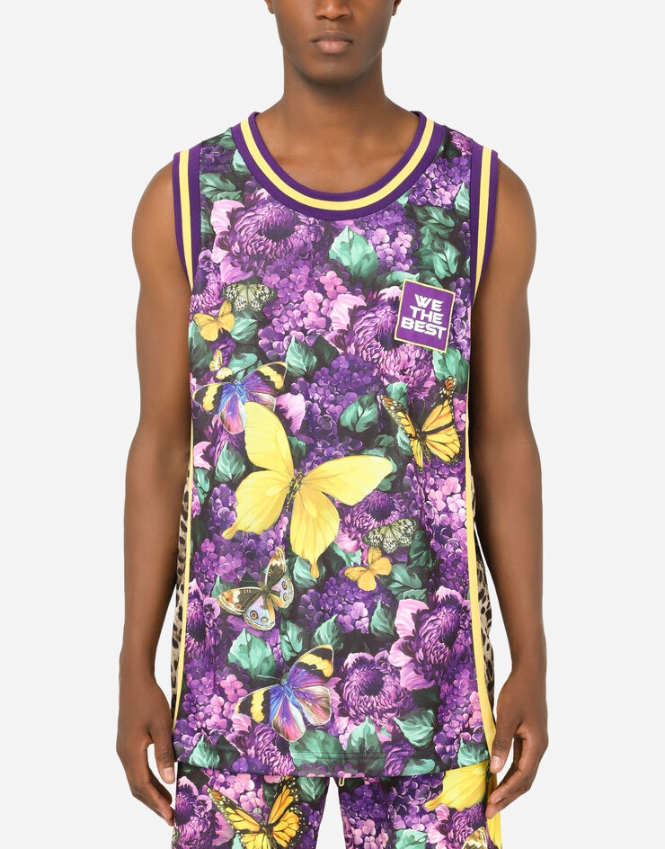 Butterfly-print cotton jersey singlet - 7