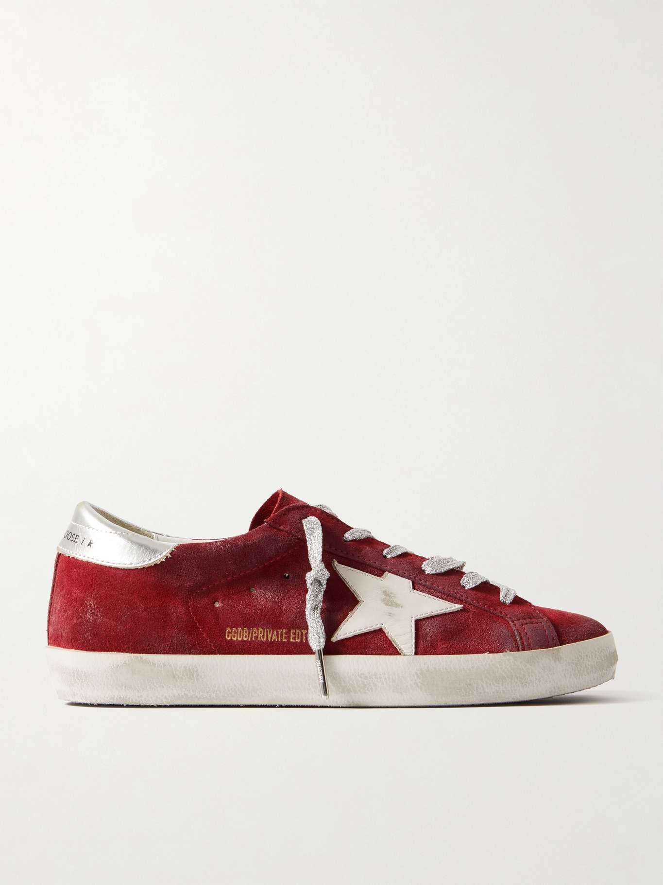 Super-star distressed metallic leather-trimmed suede sneakers - 1
