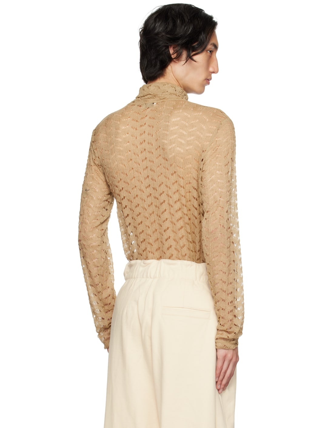 Beige Laddered Turtleneck - 3