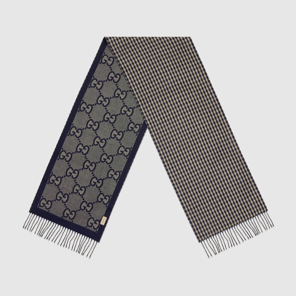 GG gingham wool scarf - 2