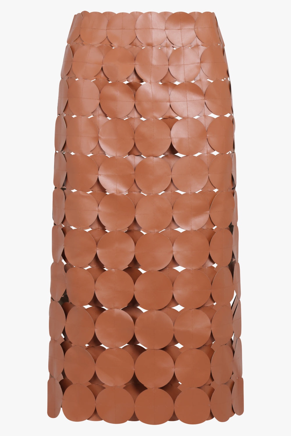 MULTI CIRCLE LEATHER MIDI SKIRT | BRICK BROWN - 1