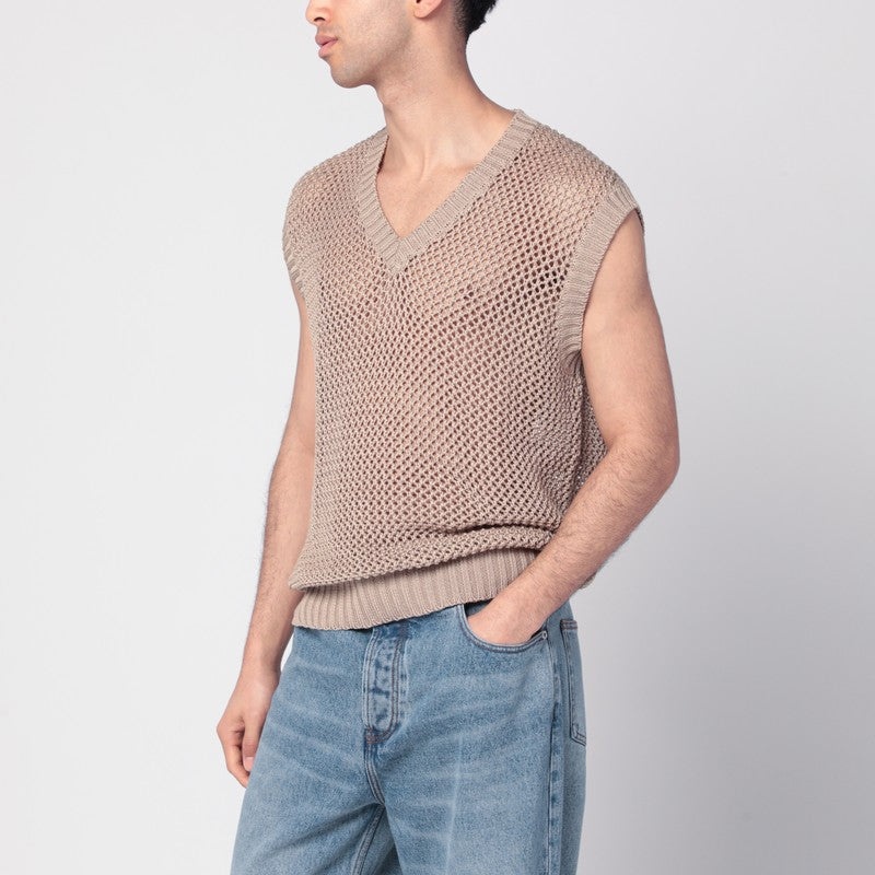 Tagliatore - Tagliatore Perforated dove grey cotton waistcoat - 1