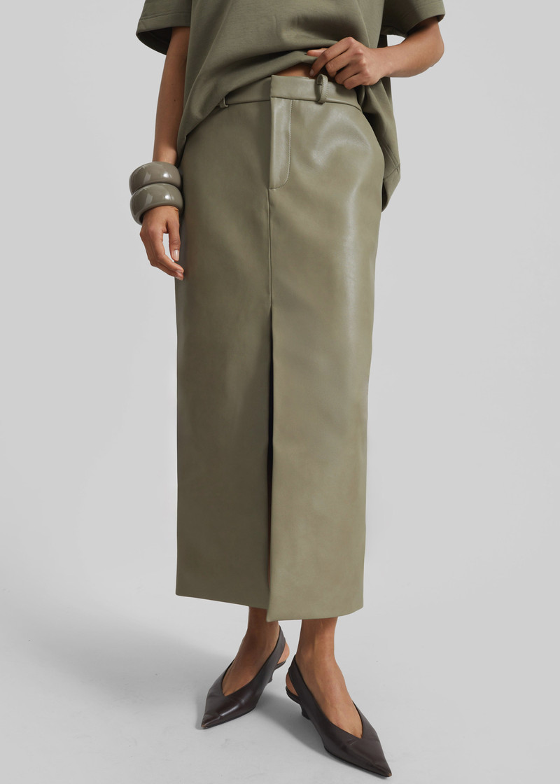 Maybelle Faux Leather Front Slit Pencil Skirt - Sage 3