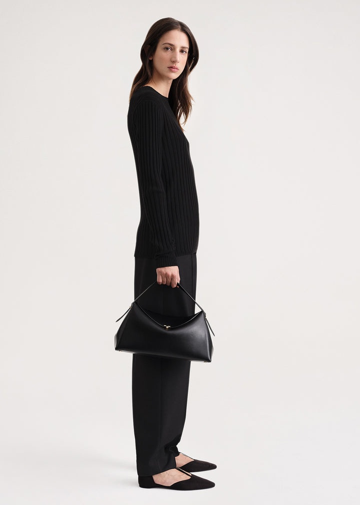 Round neck ribbed wool knit black - 3