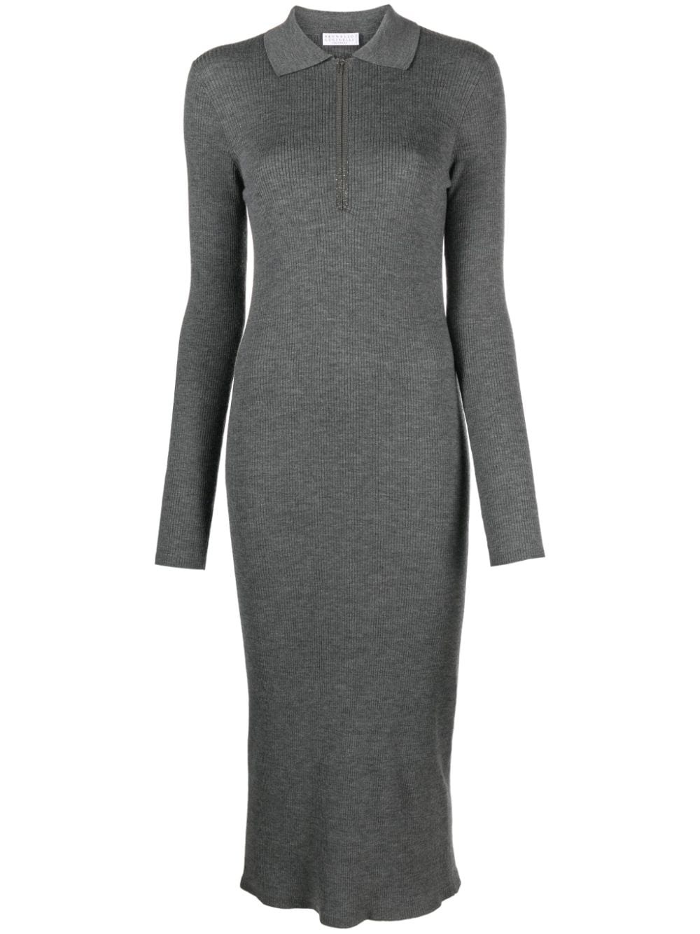 polo-collar wool dress - 1