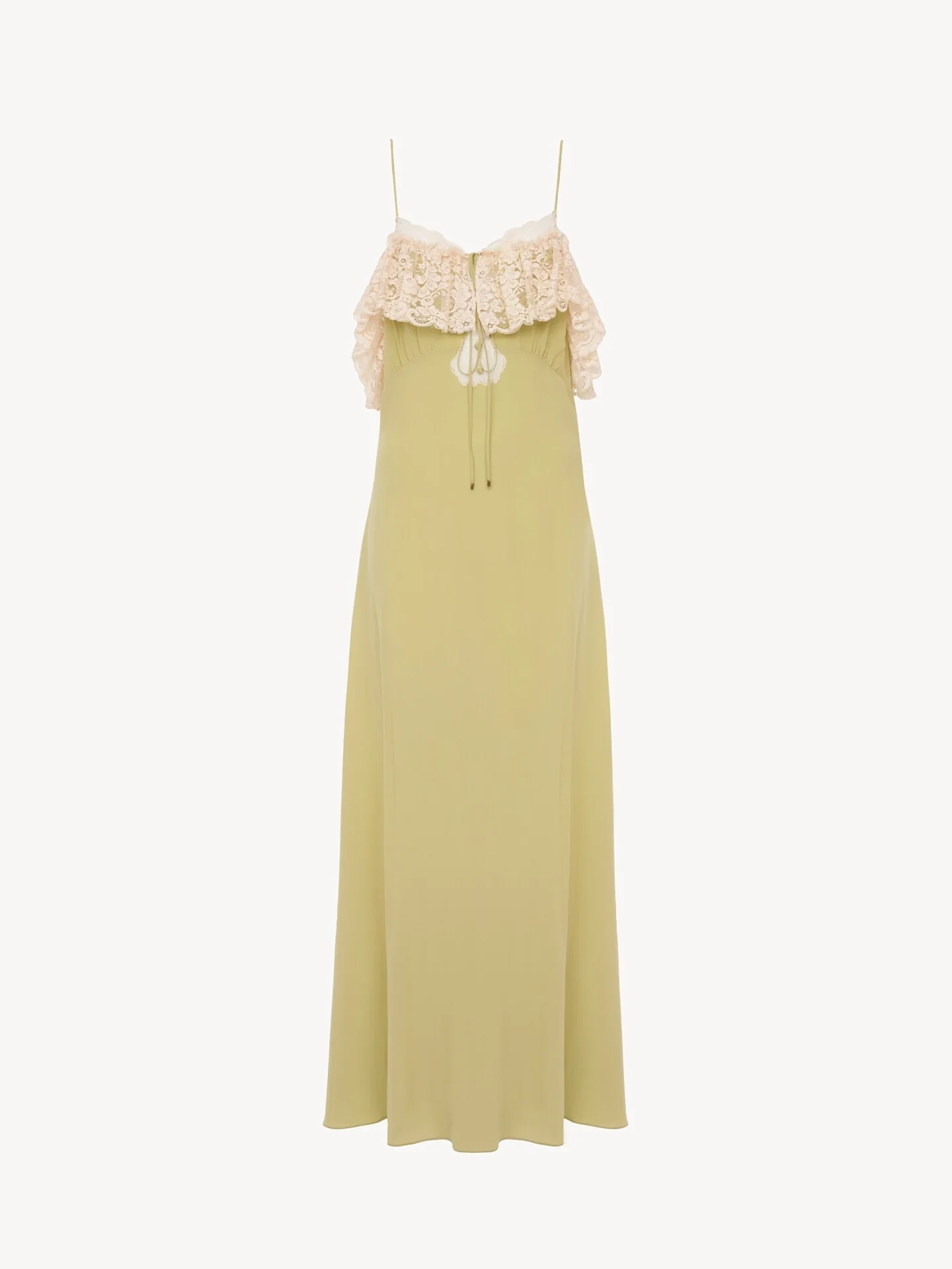 THIN-STRAP LONG DRESS IN CRÊPE DE CHINE & LACE - 1