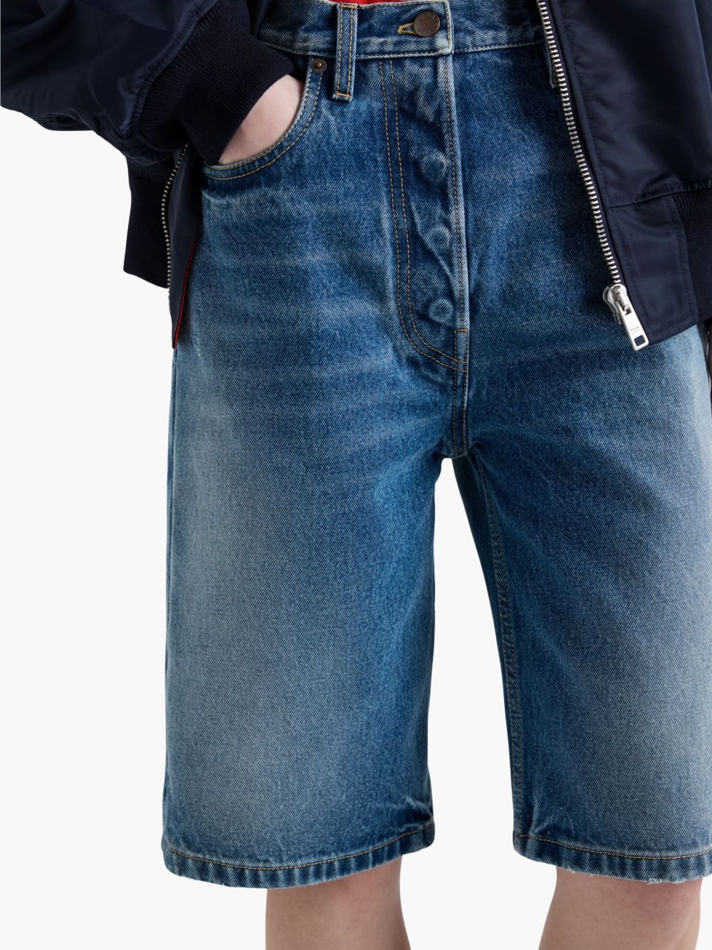 straight-leg denim shorts - 5