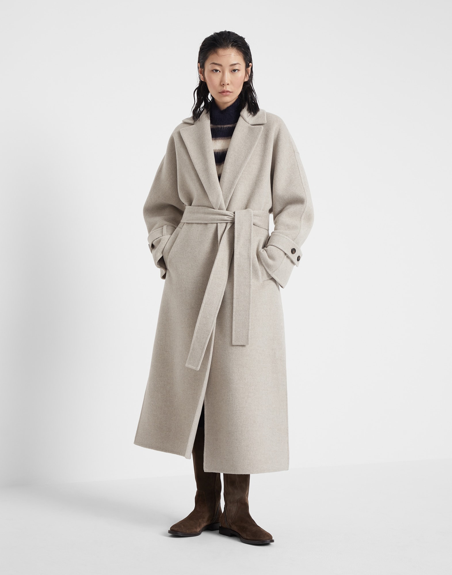 Hand-crafted coat in virgin wool and cashmere double cloth with monili - 1