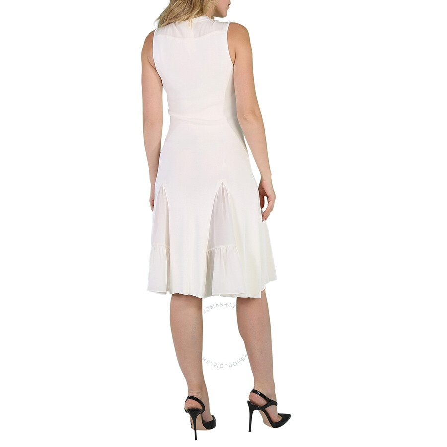 Roberto Cavalli Ladies Natural White Viscose And Silk V-Neck Dress - 1