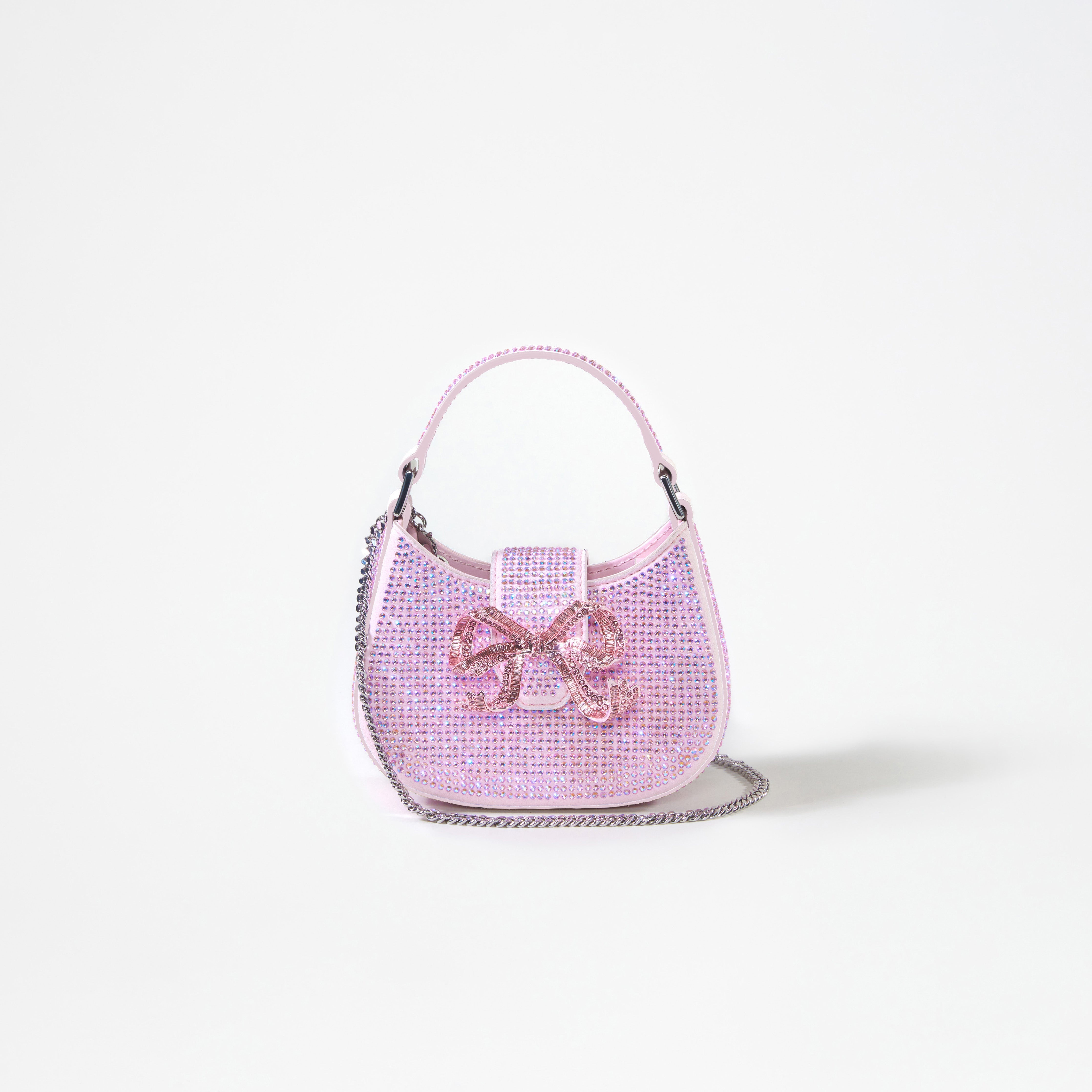 Pink Rhinestone Crescent Bow Micro Bag - 4