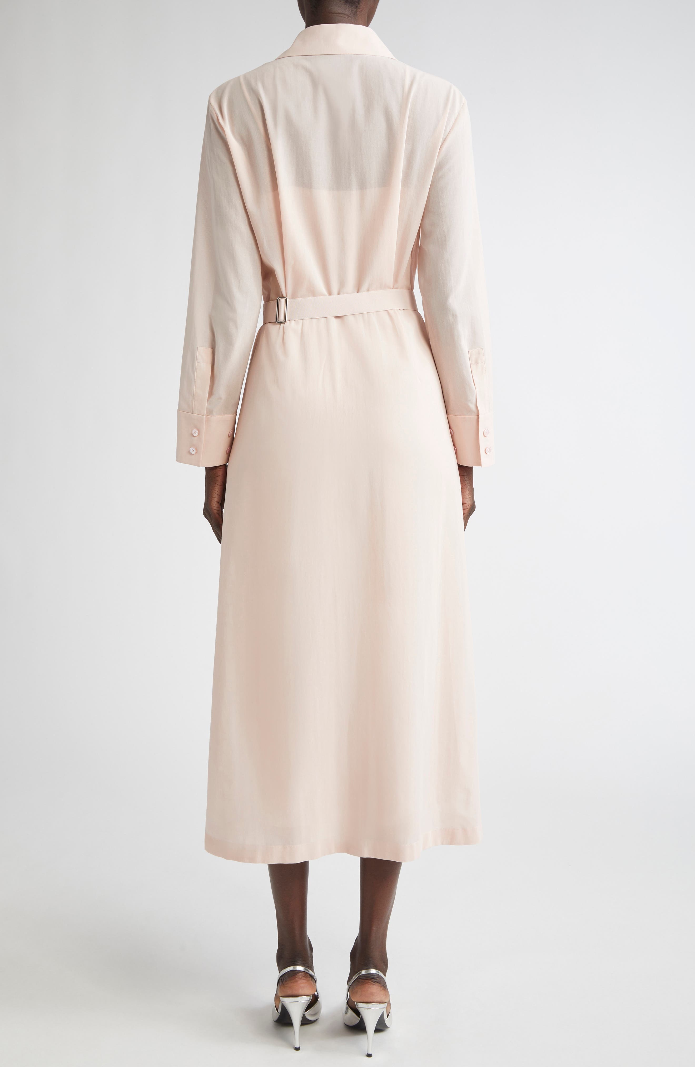 Akris Long Sleeve Cotton Voile Belted ShirtDress in Pale Pink at Nordstrom - 2