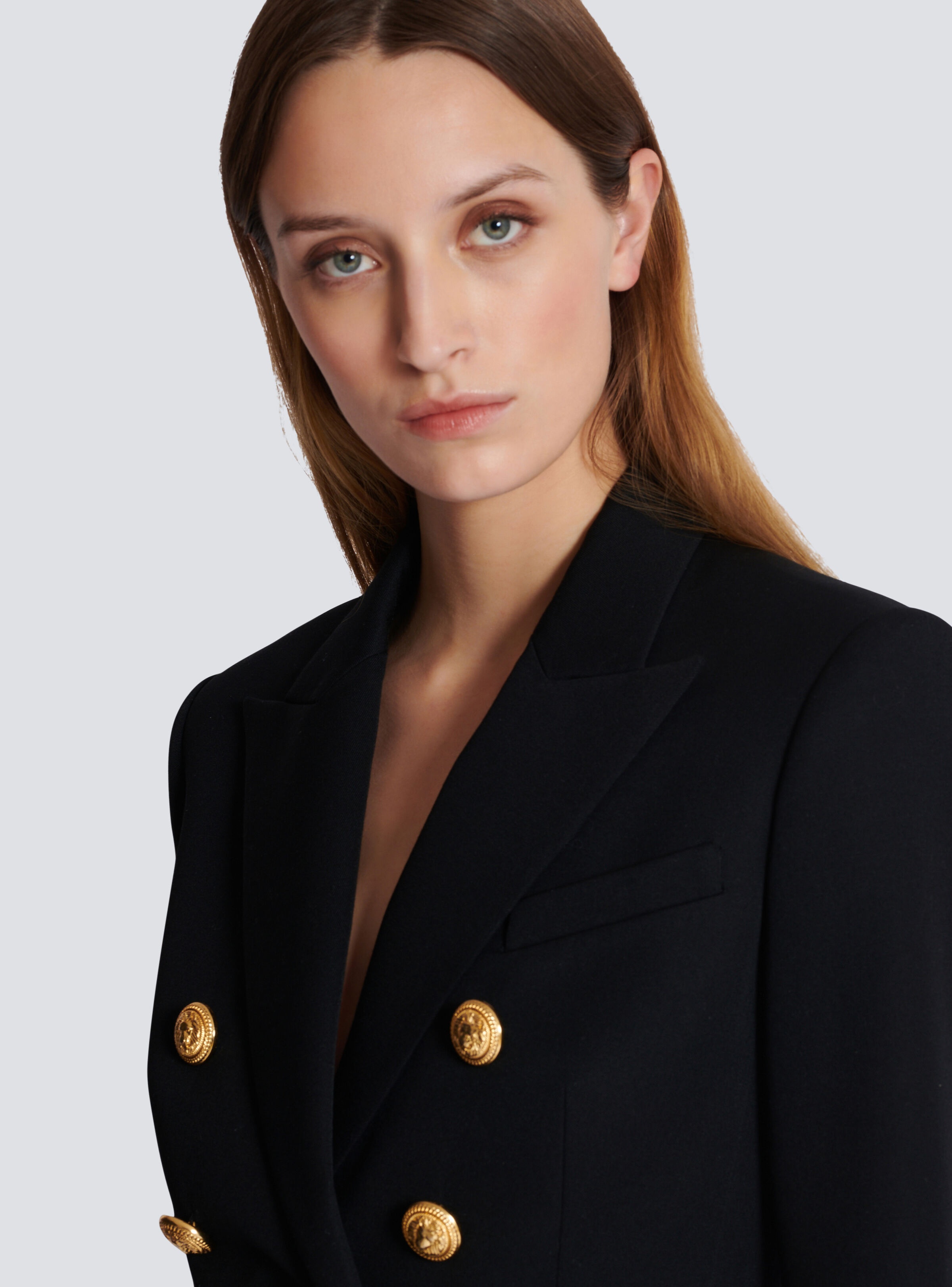 【関税＆送料込み】Balmain Wool Double-Breasted Jacket Double-breasted wool blazer in black - Balmain | Mytheresa