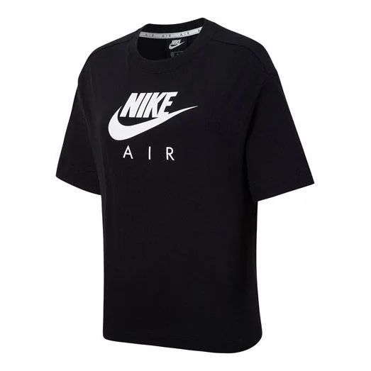 (WMNS) Nike Air Logo Printing Loose Knit Sports Short Sleeve Black T-Shirt DB3841-010 - 1