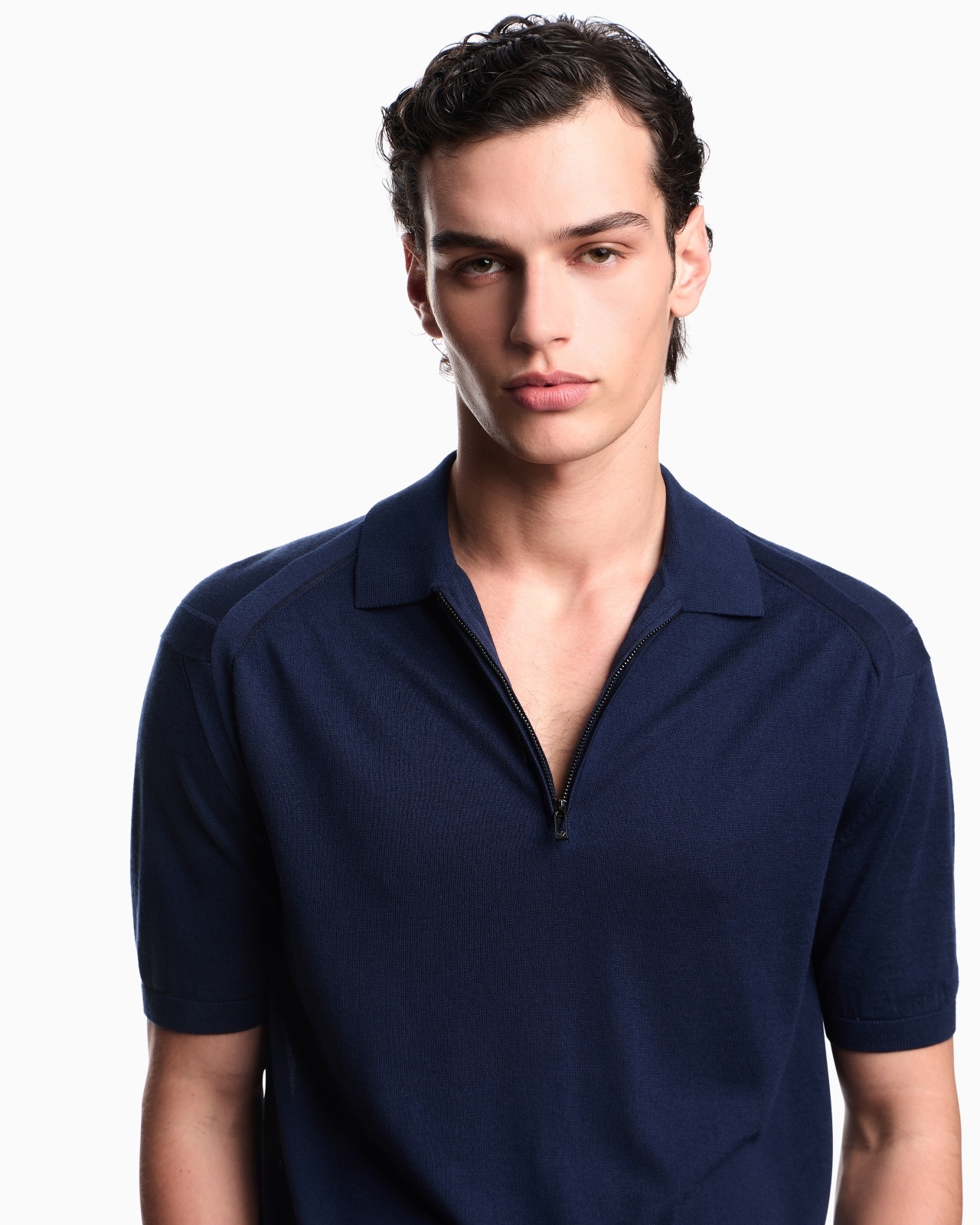 ASV PLAIN-KNIT JUMPER WITH POLO-SHIRT COLLAR, IN A WOOL AND LYOCELL BLEND - 5