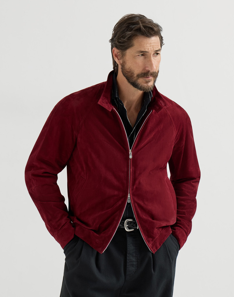 Suede unlined jacket with stand collar 2