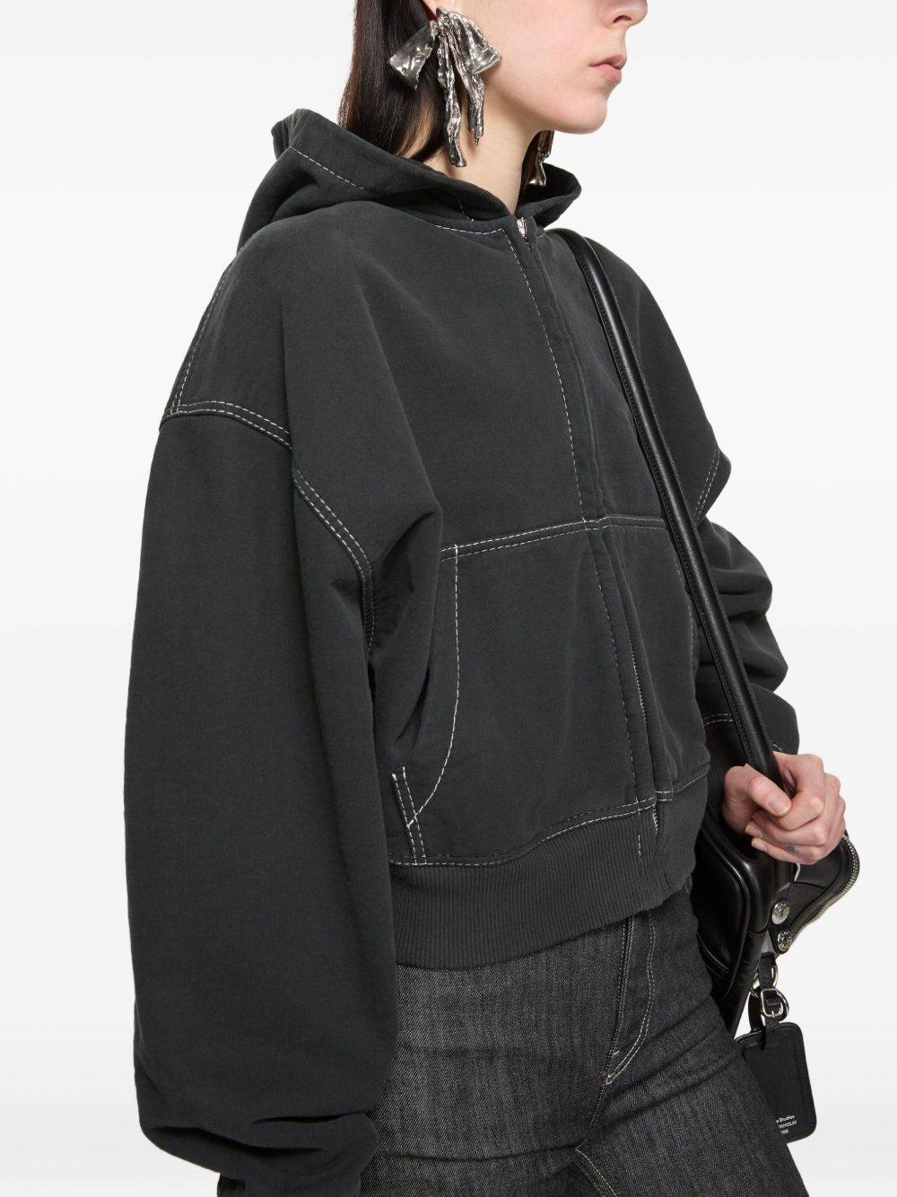 contrast-stitch zip-up hoodie - 4