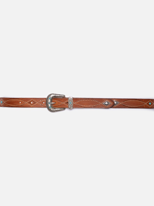 Western Embellished Belt Toffee Brown - 2