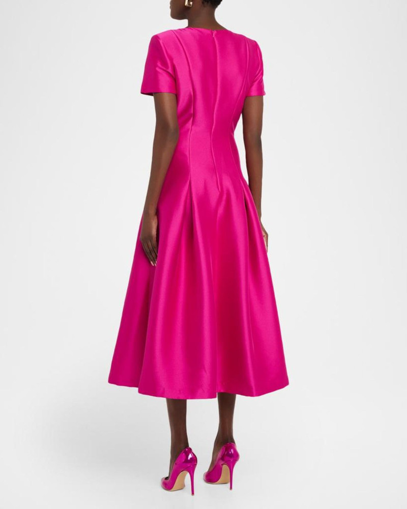 Pleated Stretch Satin Midi Dress 3