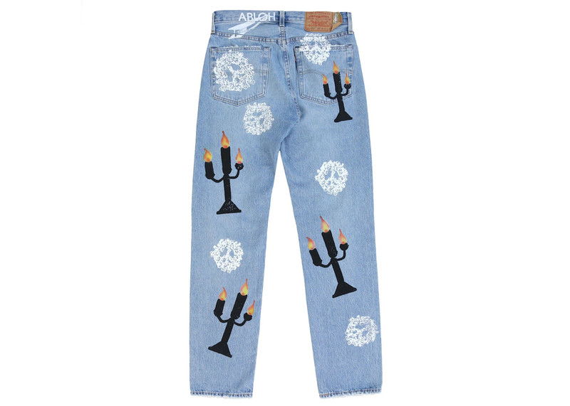 DENIM TEARS Denim Tears x Virgil Abloh "Message in a Tear" Printed Jeans Blue outlook