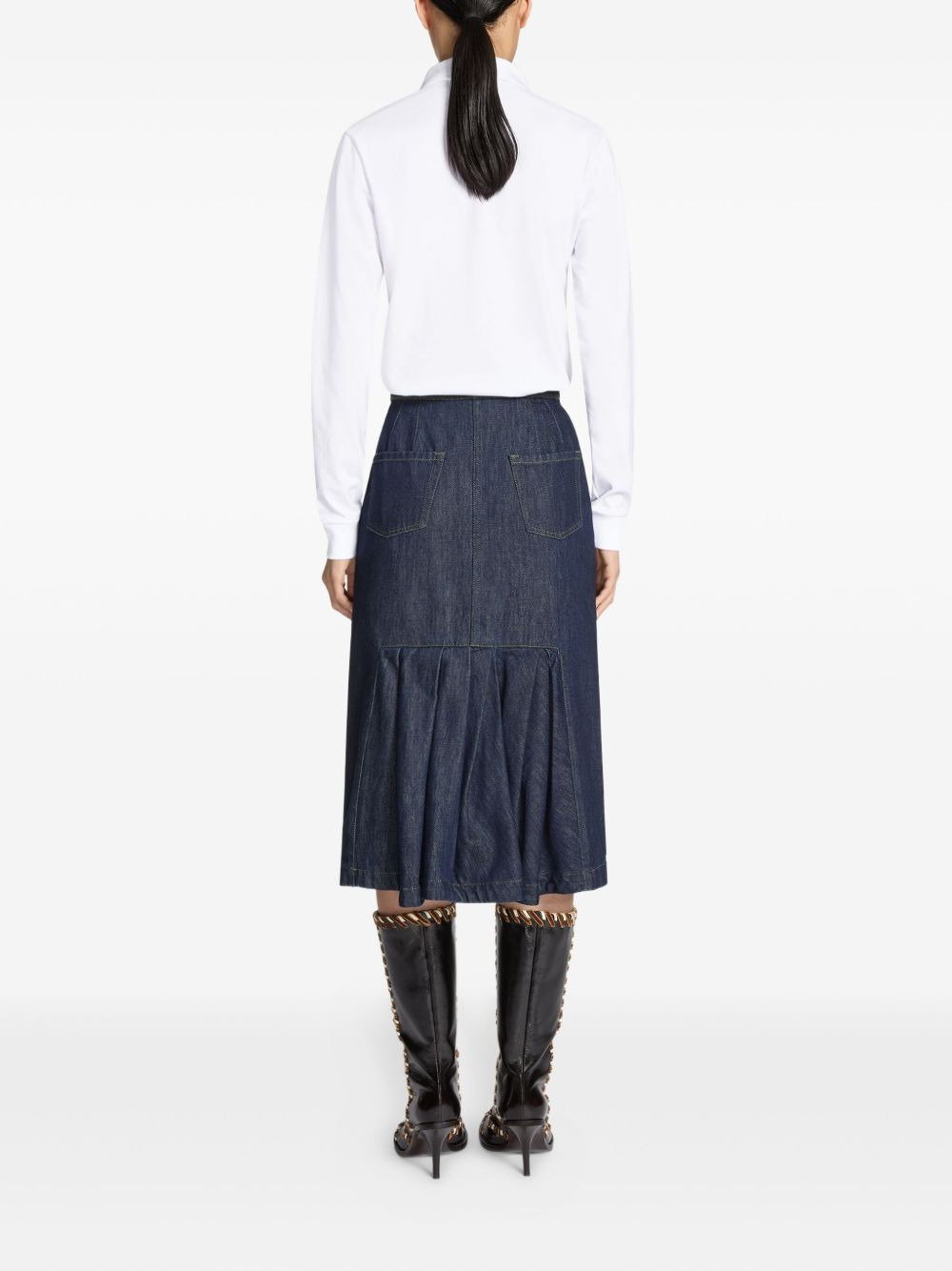 denim pleated-detail midi skirt - 4