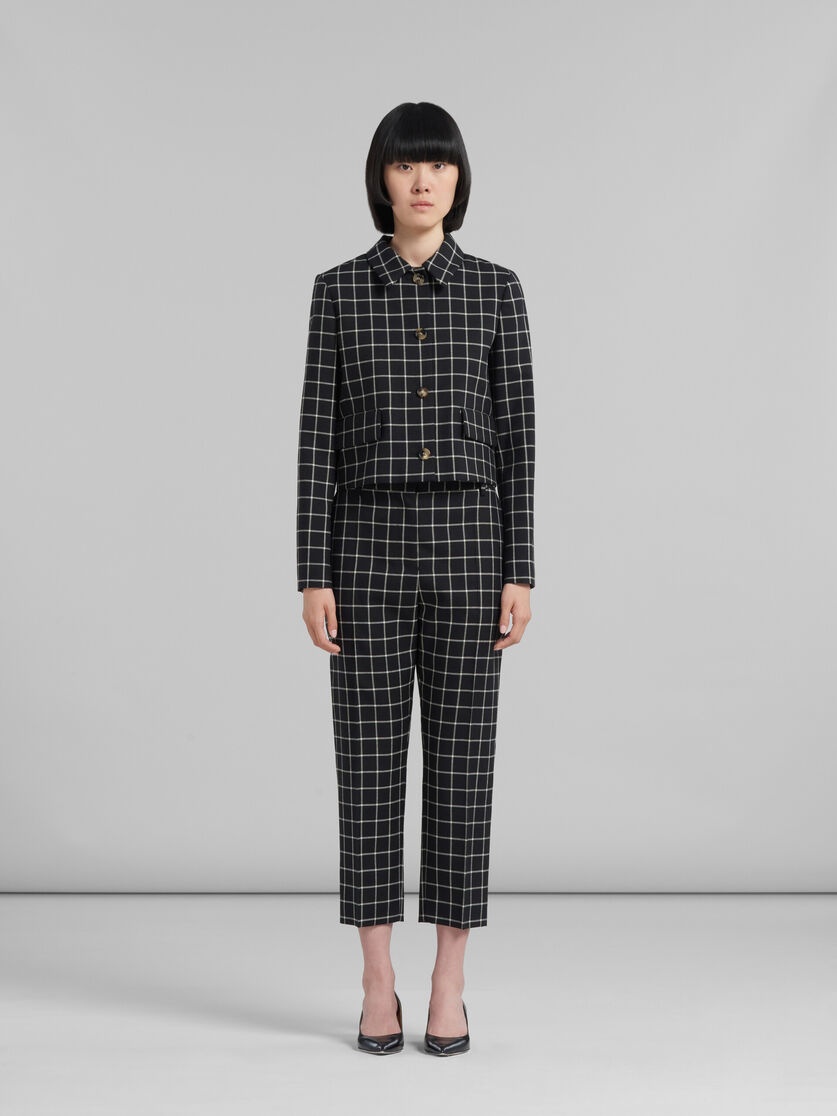 BLACK CHECKED WOOL TROUSERS - 2