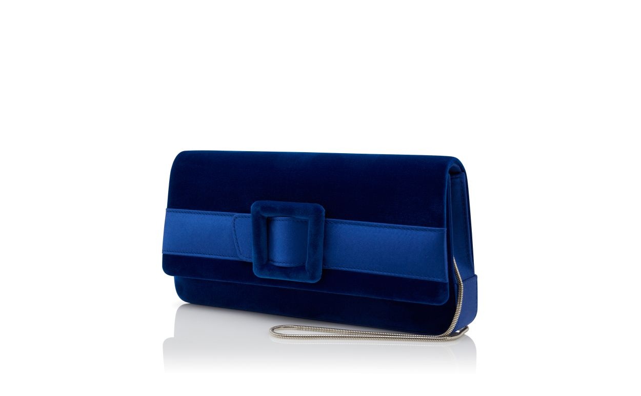 Blue Velvet Buckle Clutch - 3