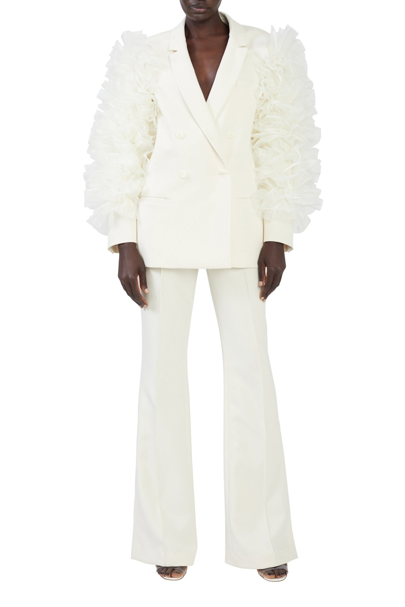 Matte Crepe Ruffle Poof Blazer - 3