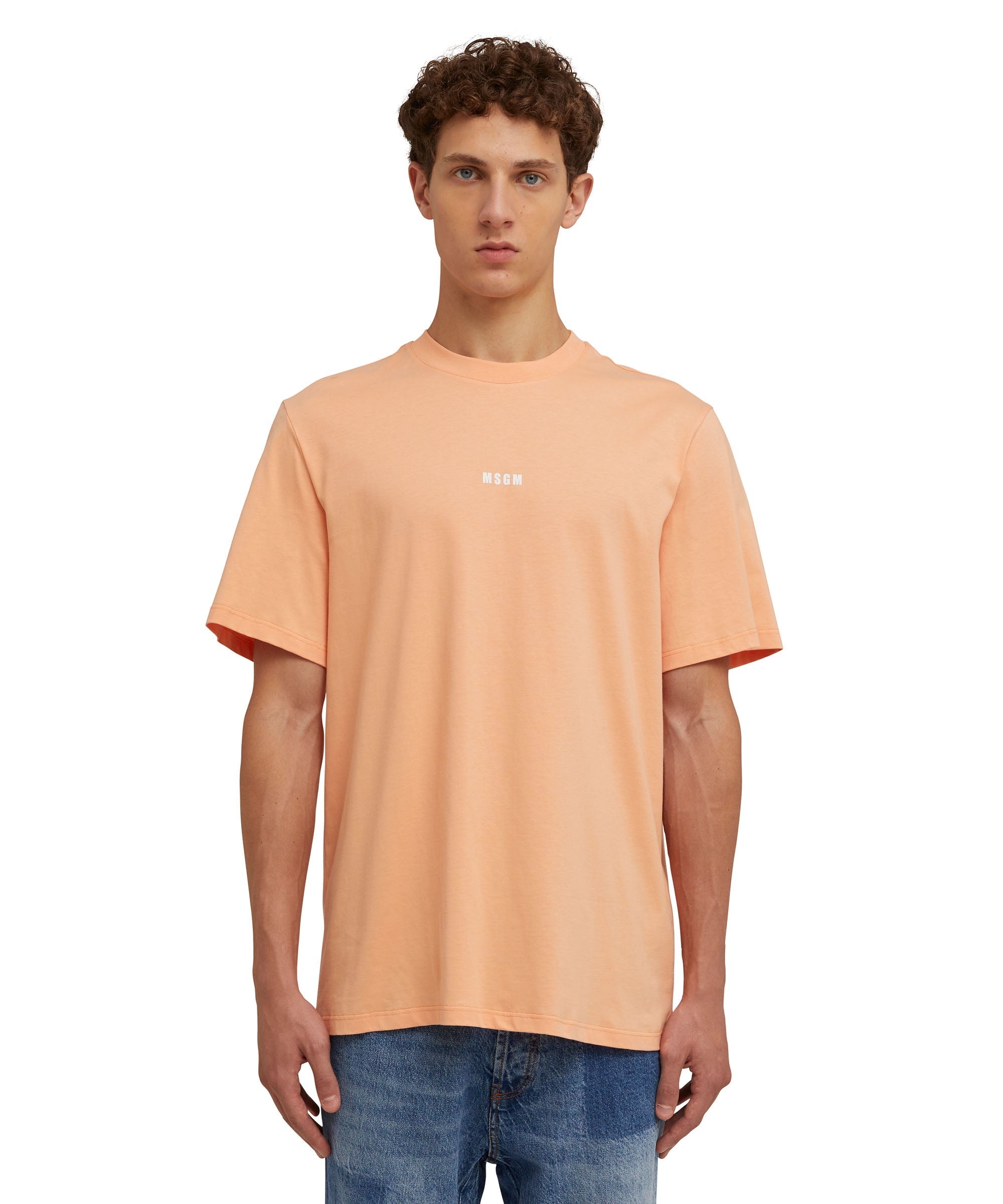Solid color cotton crewneck t-shirt with MSGM micro logo - 1