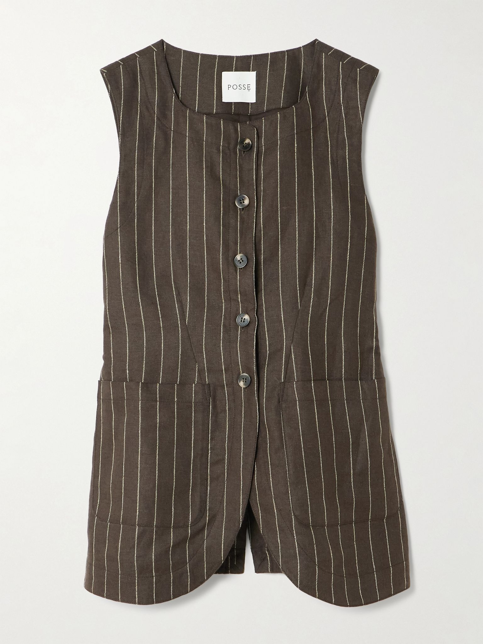 Emma pinstriped linen-twill vest Dark brown - 1